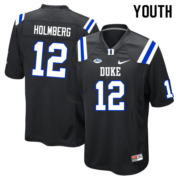 Youth #12 Gunnar Holmberg Duke Blue Devils College Football Jerseys Sale-Black - Click Image to Close